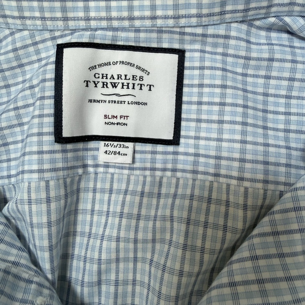 Charles Tyrwhitt Dress Shirt Blue Mens 16.5/33 Slim Fit Check Excellent Cond